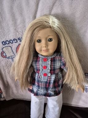 American Girl Plaid Top with Pink Button Accents